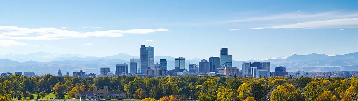 Denver, Colorado, skyline and Rocky Mountains