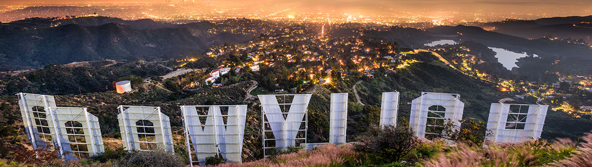 View of Los Angeles, California, at night from the Hollywood sign