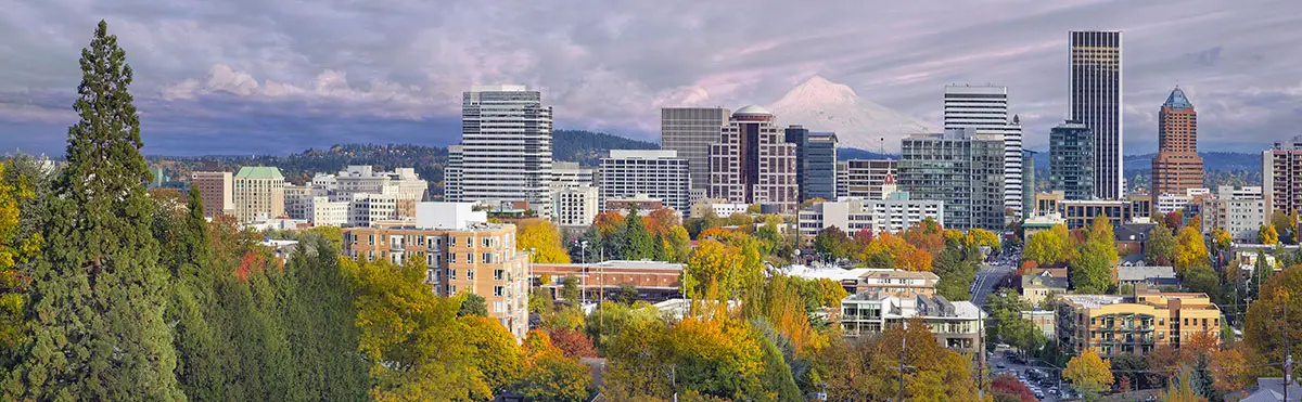 View of Portland, Oregon, with Mount Hood