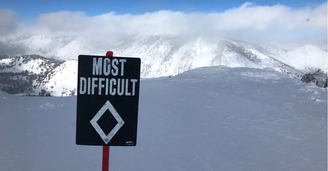 Ski Snowboard MOST DIFFICULT BLACK Run Slope difficulty Aluminum resort sign 