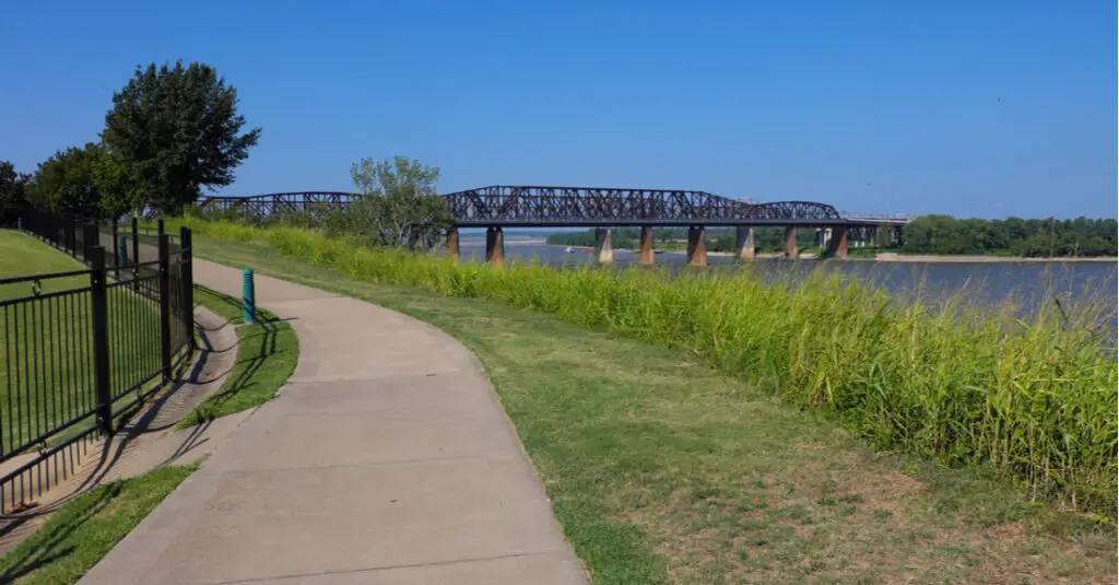 View of the Big River Crossing bridge and the Mississippi River in Memphis, Tennessee.