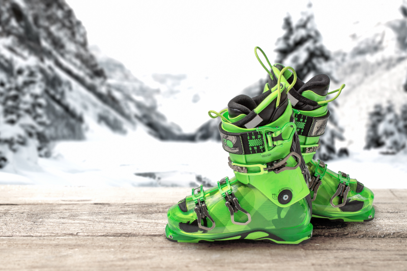 Green Ski Boots outdoors
